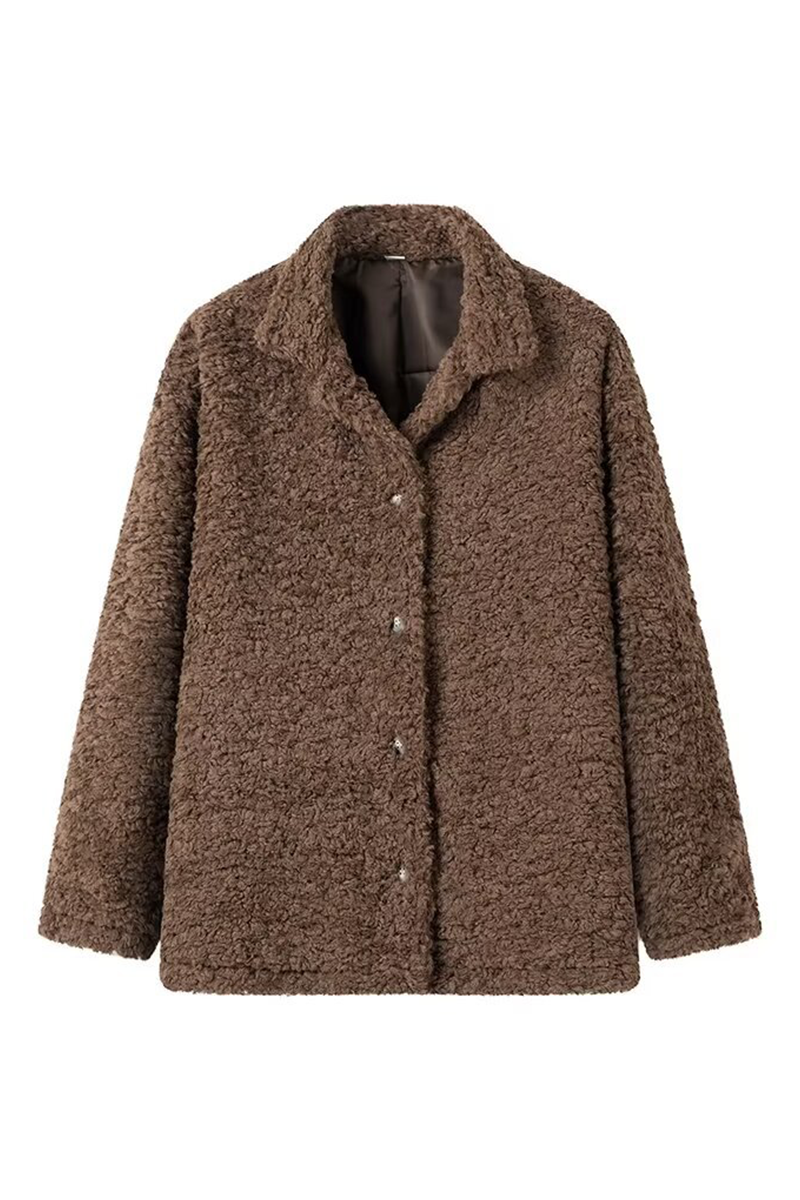 Vêtements d'extérieur décontractés, style streetwear, à boutons, col montant moelleux (3 couleurs)