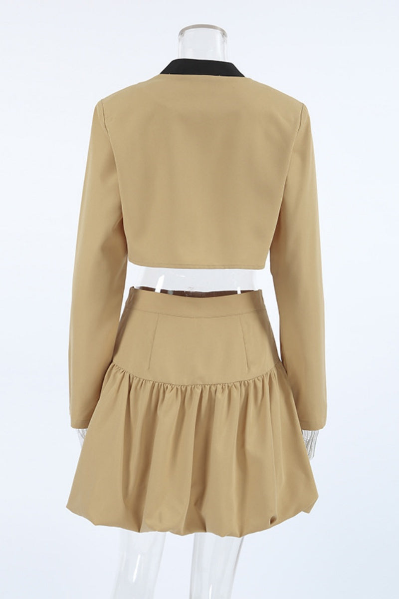 Ensemble deux pièces à manches longues, style décontracté, avec boutons et patchwork.