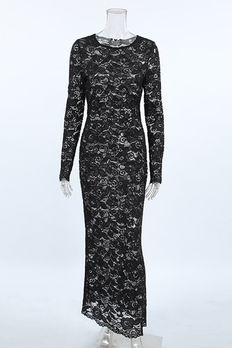 Sexy Spitzenkleid mit durchsichtigem Ausschnitt und Spitzenärmeln