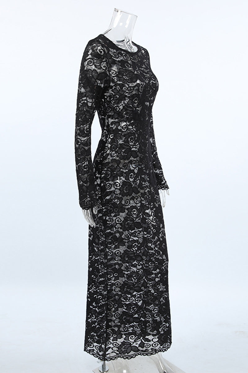 Sexy Spitzenkleid mit durchsichtigem Ausschnitt und Spitzenärmeln