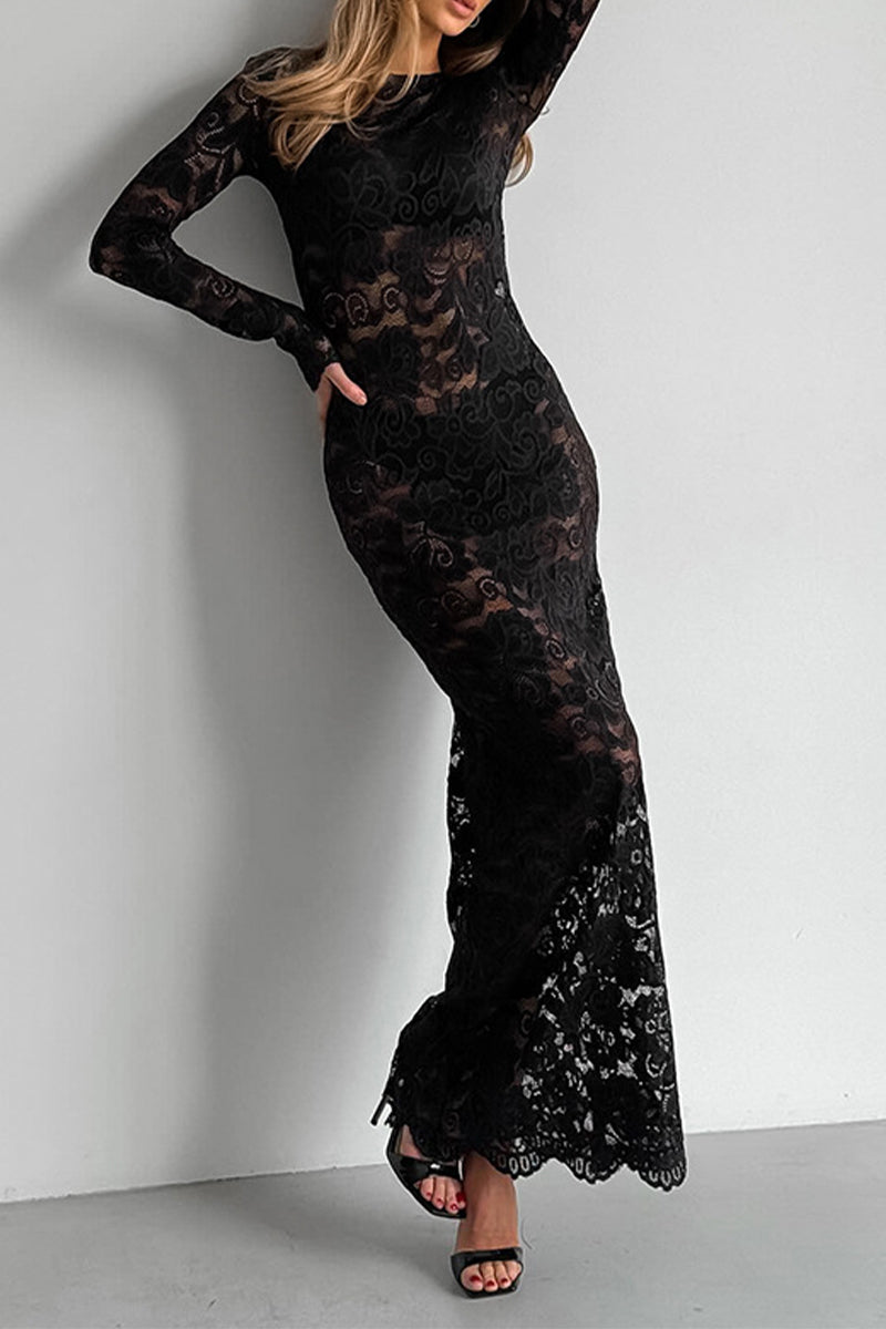 Sexy Spitzenkleid mit durchsichtigem Ausschnitt und Spitzenärmeln