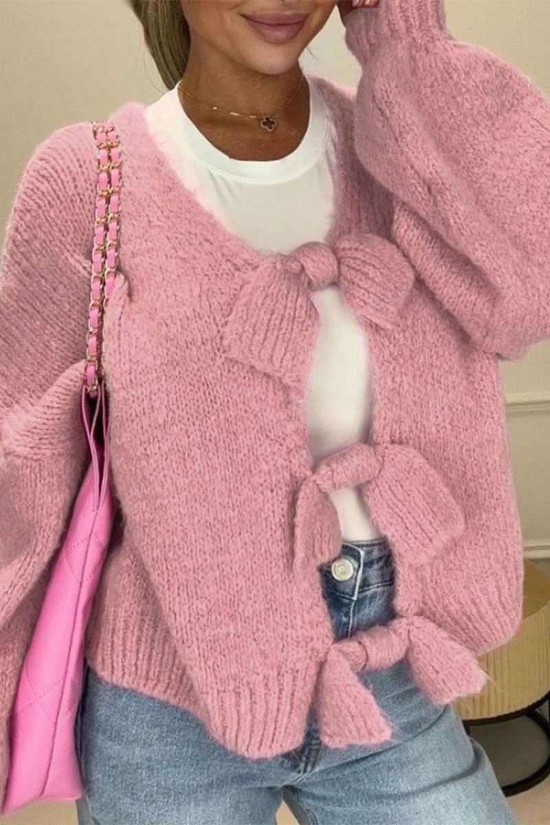 Vêtements d'extérieur décontractés à col en V décorés d'un nœud (4 couleurs)