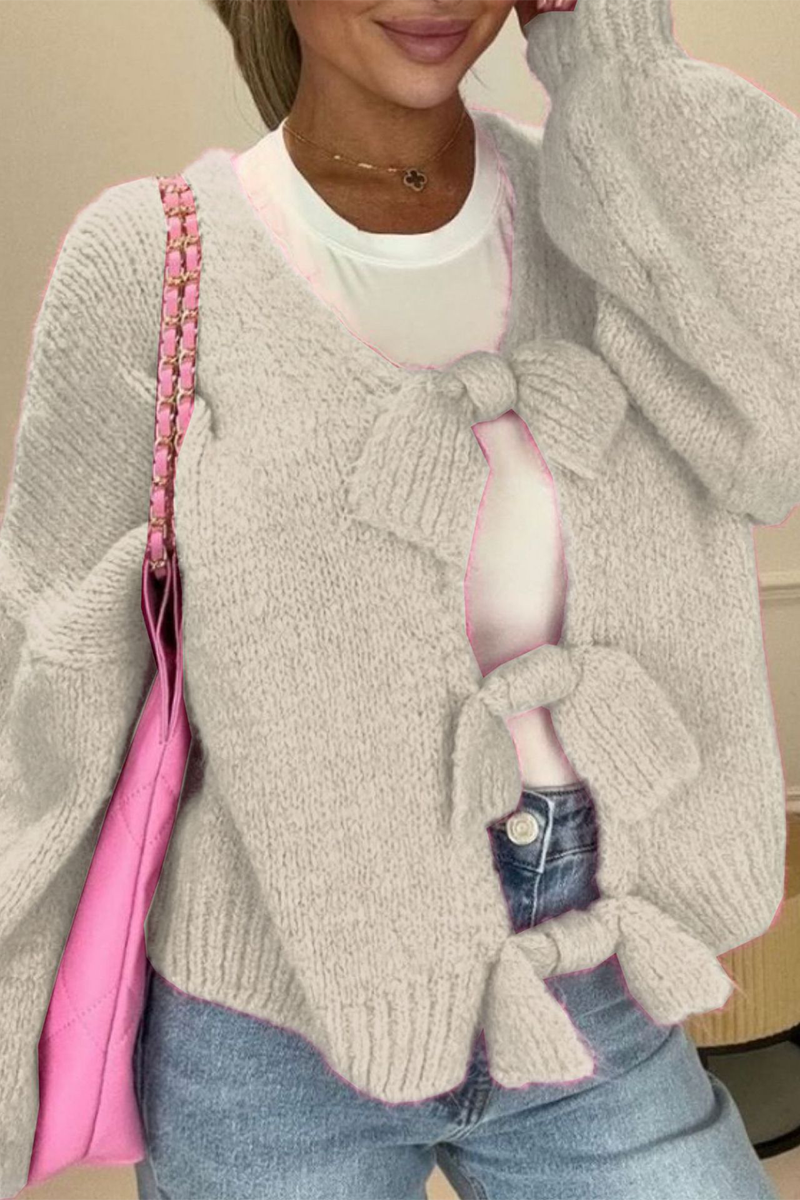 Vêtements d'extérieur décontractés à col en V décorés d'un nœud (4 couleurs)