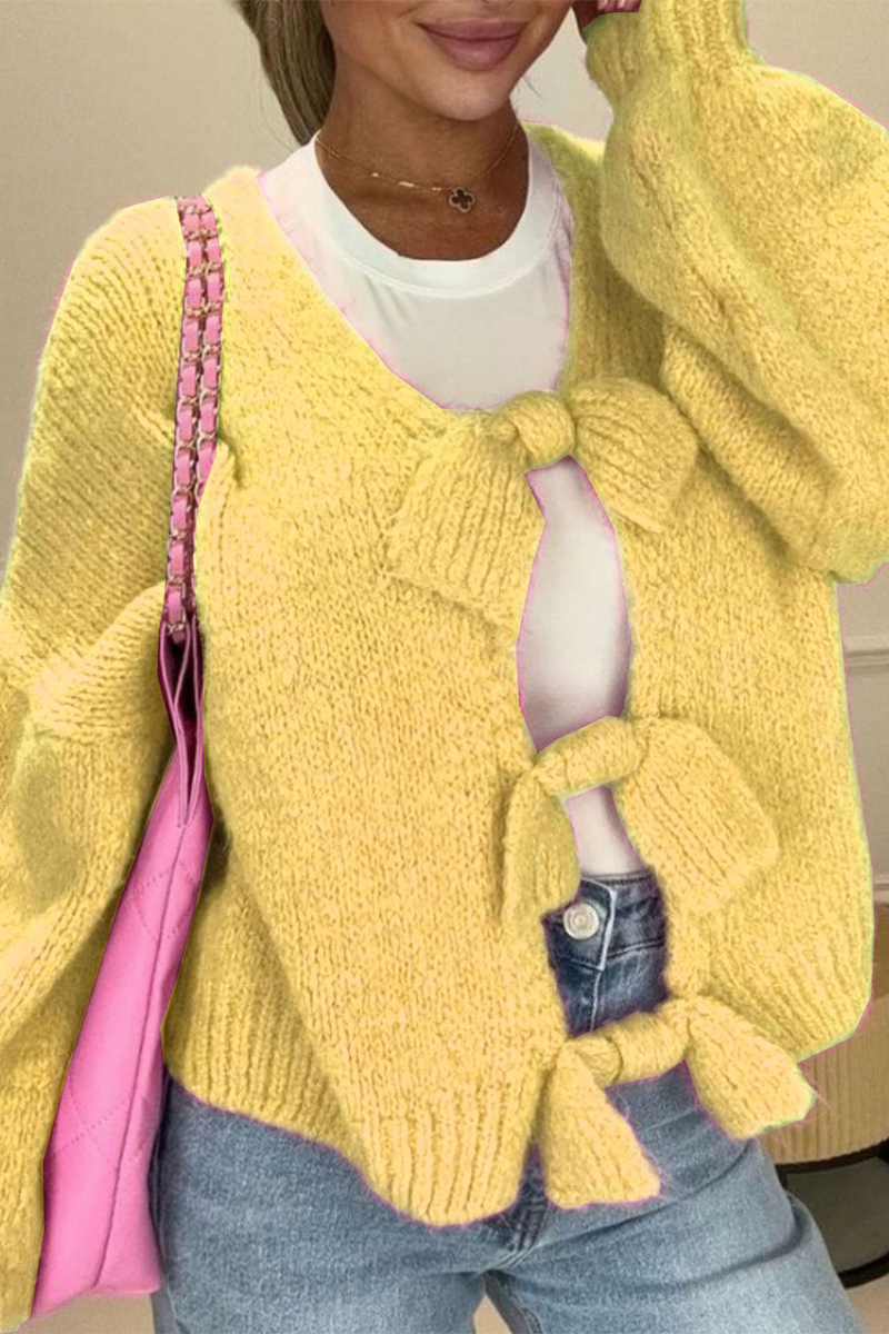 Vêtements d'extérieur décontractés à col en V décorés d'un nœud (4 couleurs)