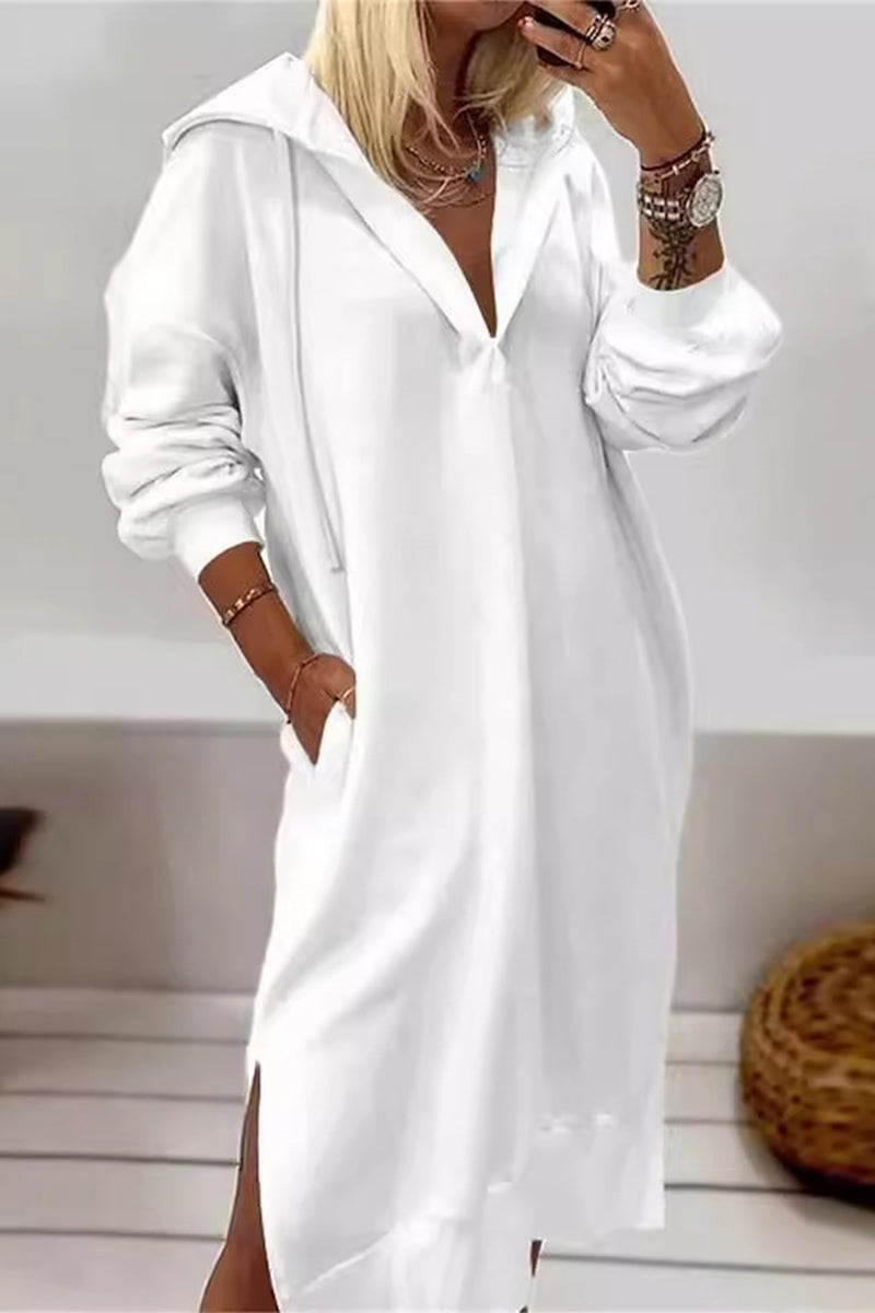 Robes décontractées à manches longues, avec poches, fente et capuche, pour tous les jours.