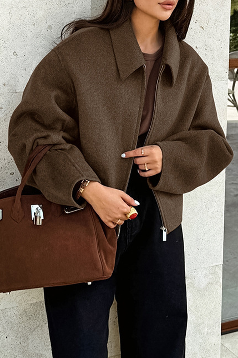 Vêtements d'extérieur décontractés, couleur unie, fermeture éclair, col montant.