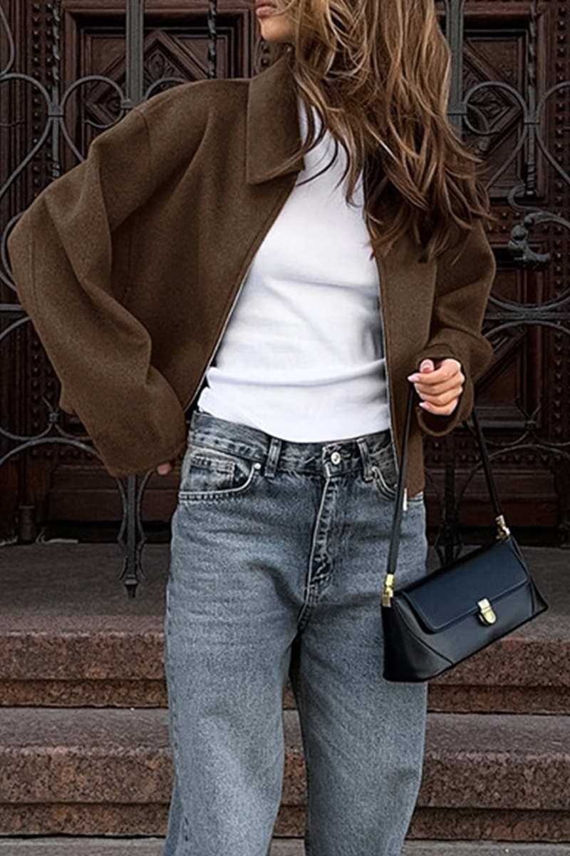 Vêtements d'extérieur décontractés, couleur unie, fermeture éclair, col montant.