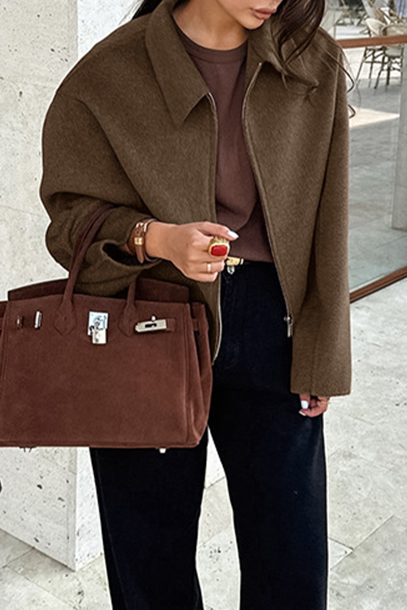 Vêtements d'extérieur décontractés, couleur unie, fermeture éclair, col montant.