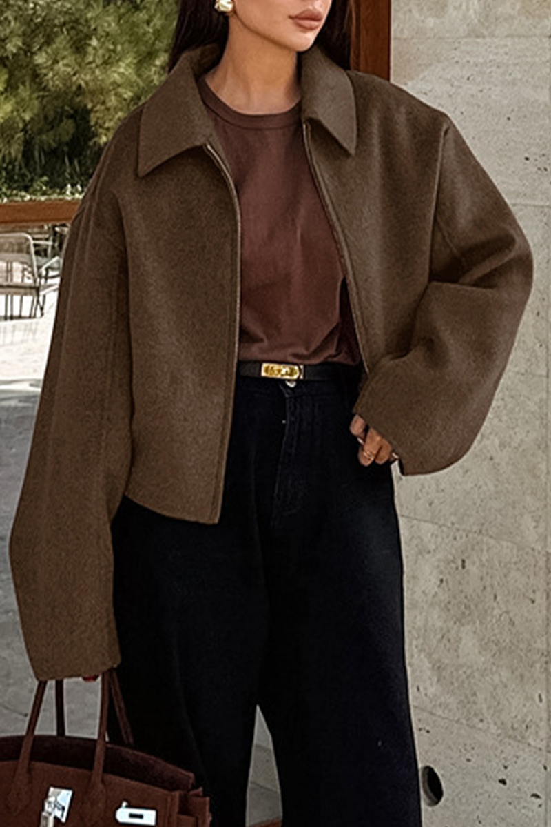 Vêtements d'extérieur décontractés, couleur unie, fermeture éclair, col montant.