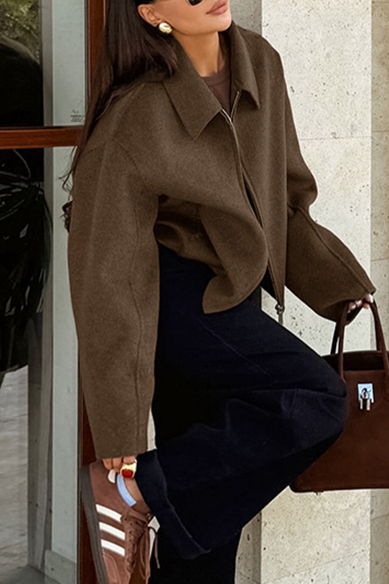 Vêtements d'extérieur décontractés, couleur unie, fermeture éclair, col montant.