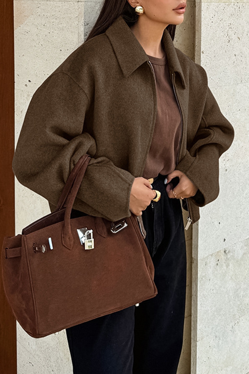 Vêtements d'extérieur décontractés, couleur unie, fermeture éclair, col montant.