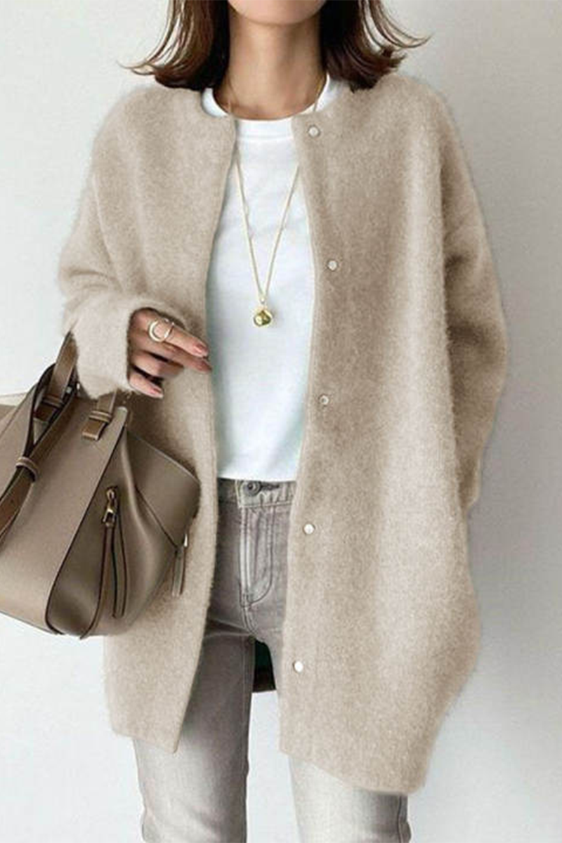 Vêtements d'extérieur à col rond, style patchwork, couleur unie, décontractés (tricot)