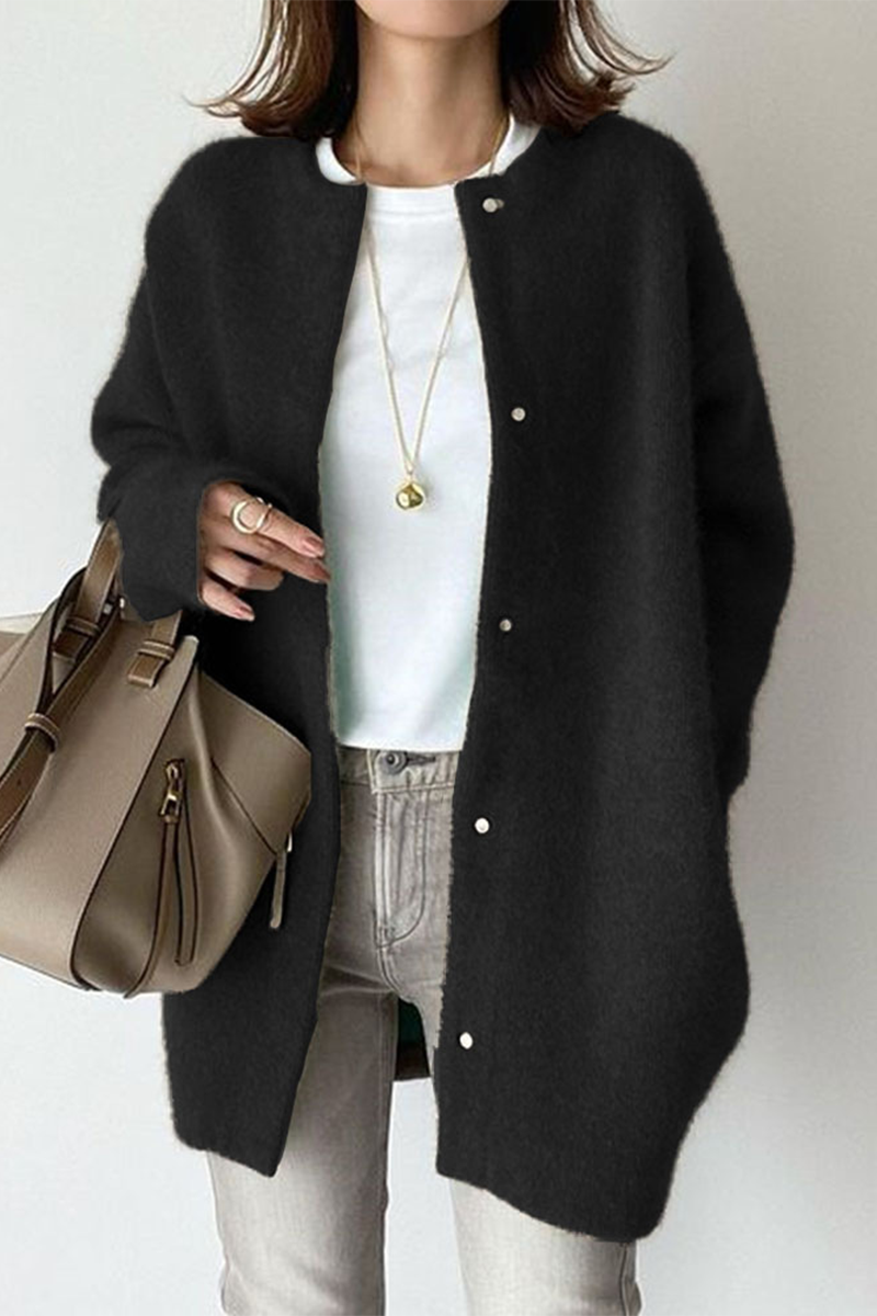 Vêtements d'extérieur à col rond, style patchwork, couleur unie, décontractés (tricot)