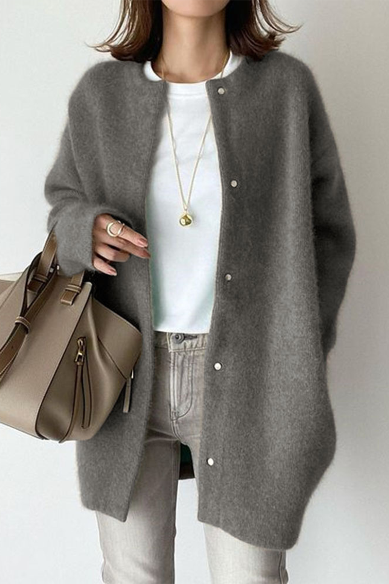 Vêtements d'extérieur à col rond, style patchwork, couleur unie, décontractés (tricot)