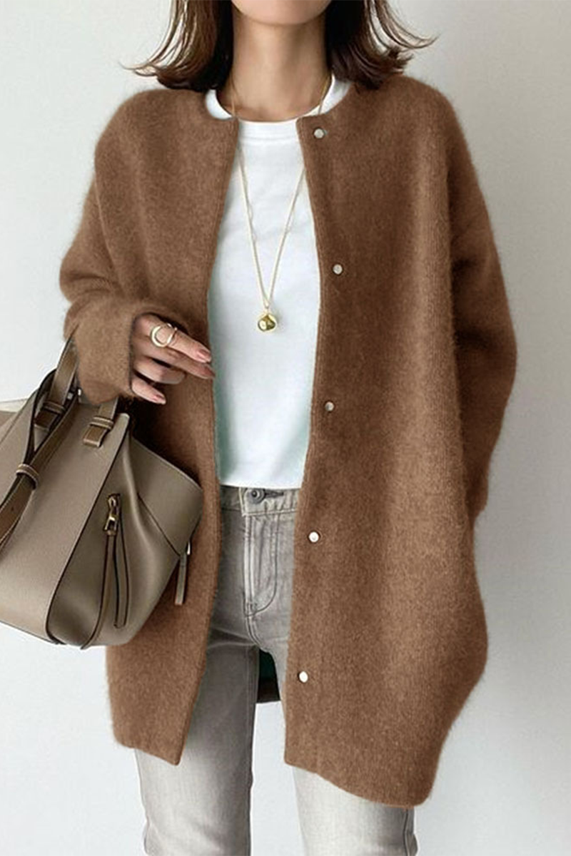 Vêtements d'extérieur à col rond, style patchwork, couleur unie, décontractés (tricot)