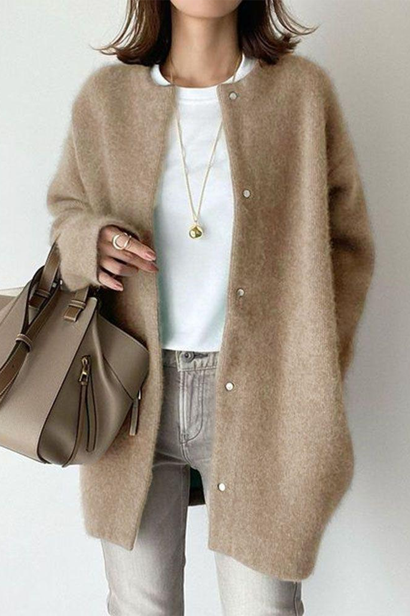 Vêtements d'extérieur à col rond, style patchwork, couleur unie, décontractés (tricot)