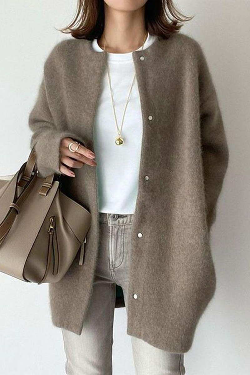 Vêtements d'extérieur à col rond, style patchwork, couleur unie, décontractés (tricot)