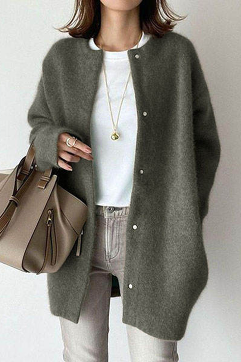 Vêtements d'extérieur à col rond, style patchwork, couleur unie, décontractés (tricot)