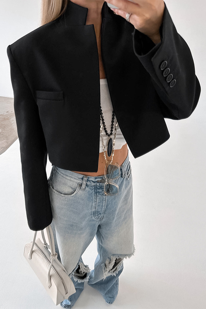 Vêtements d'extérieur décontractés à col mandarin, avec boutons et patchwork, pour tous les jours.