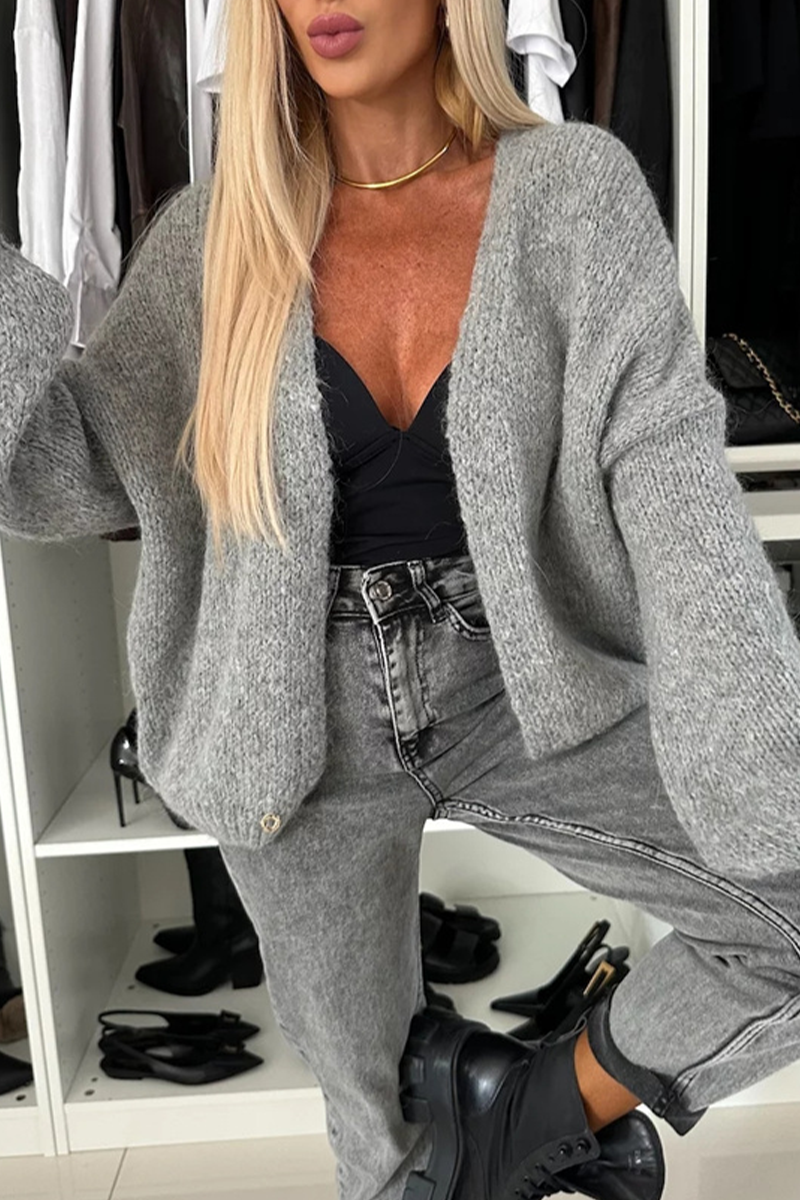 Vêtements d'extérieur à col en V, unis, en tissu, pour tous les jours.