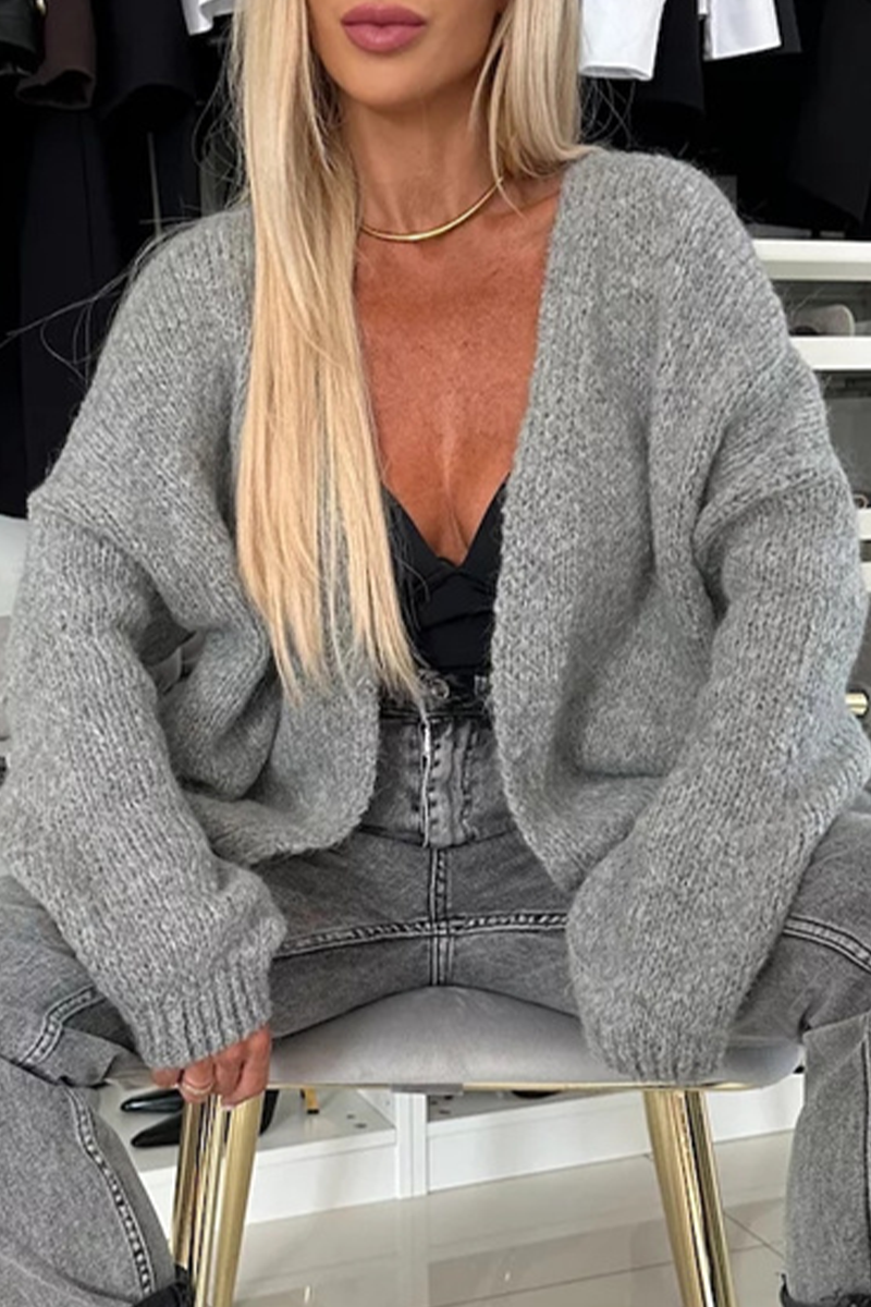 Vêtements d'extérieur à col en V, unis, en tissu, pour tous les jours.