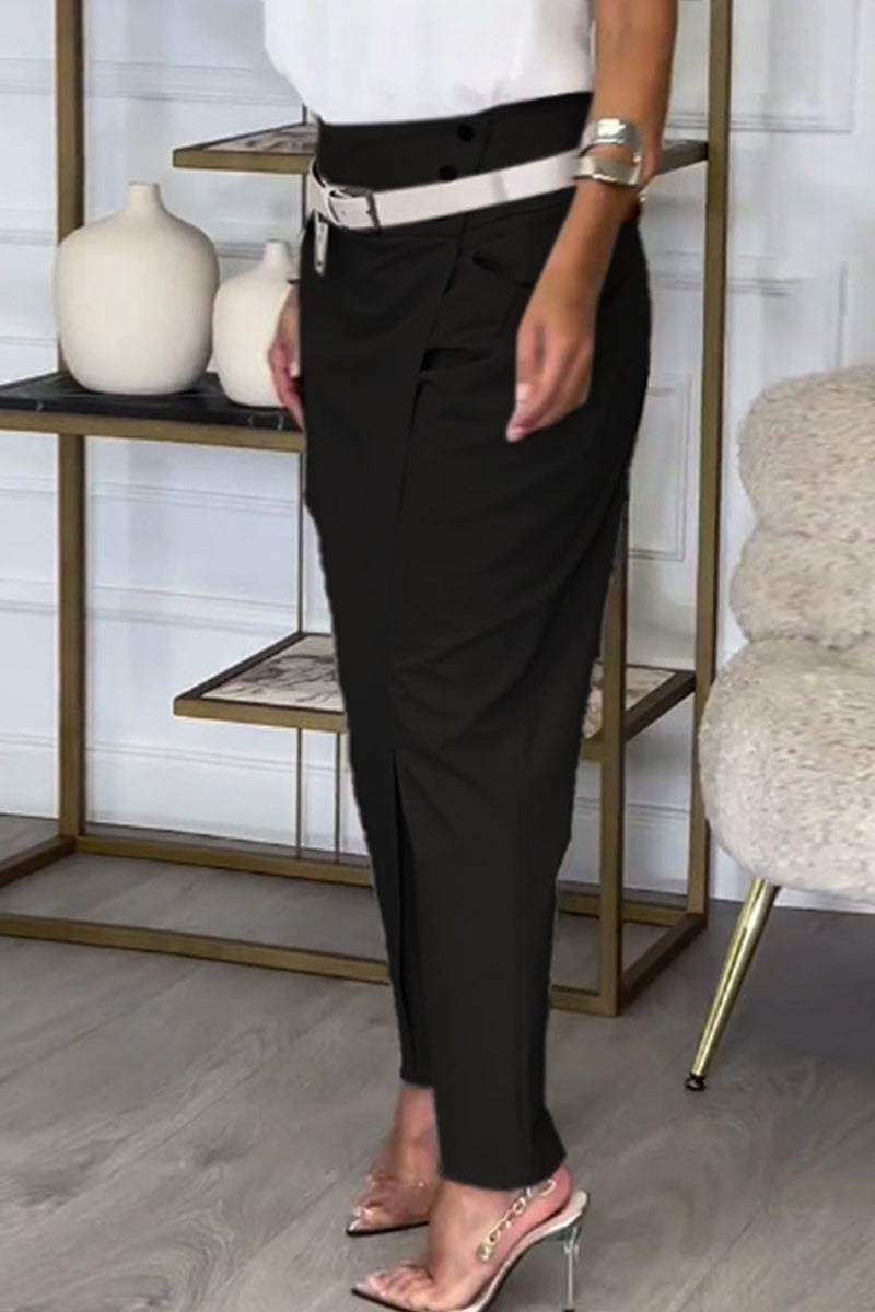 Pantalon classique taille haute, droit et avec ceinture (4 couleurs)