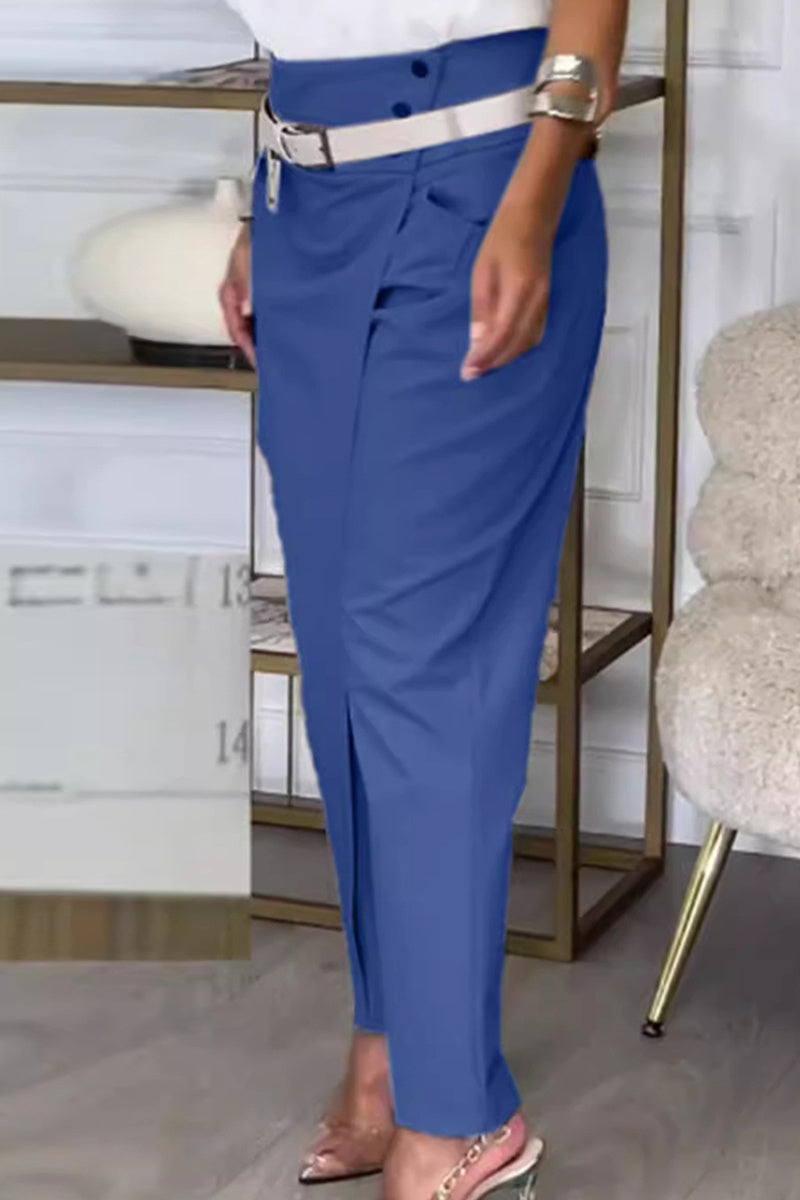 Pantalon classique taille haute, droit et avec ceinture (4 couleurs)