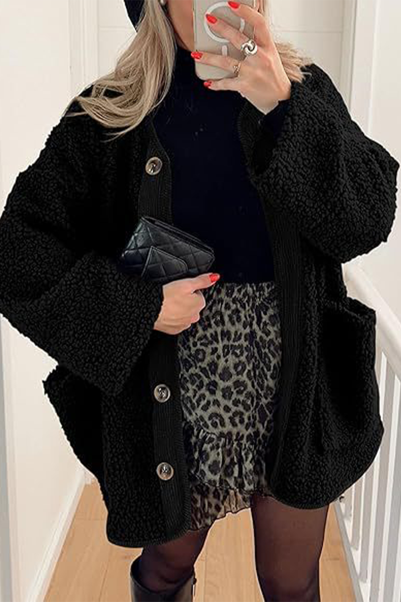 Vêtements d'extérieur décontractés à col rond avec poches contrastées (6 couleurs)