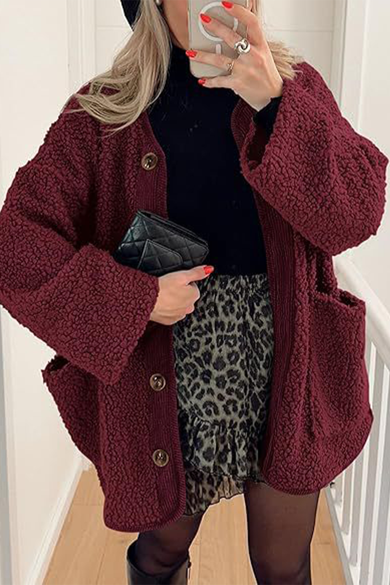 Vêtements d'extérieur décontractés à col rond avec poches contrastées (6 couleurs)