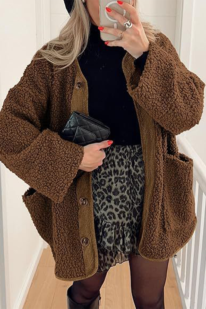 Vêtements d'extérieur décontractés à col rond avec poches contrastées (6 couleurs)