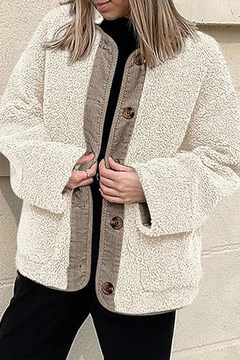 Vêtements d'extérieur décontractés à col rond avec poches contrastées (6 couleurs)