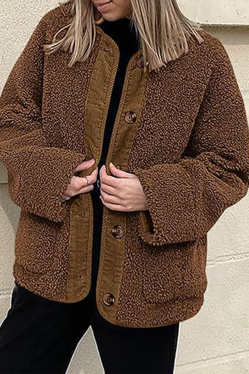 Vêtements d'extérieur décontractés à col rond avec poches contrastées (6 couleurs)