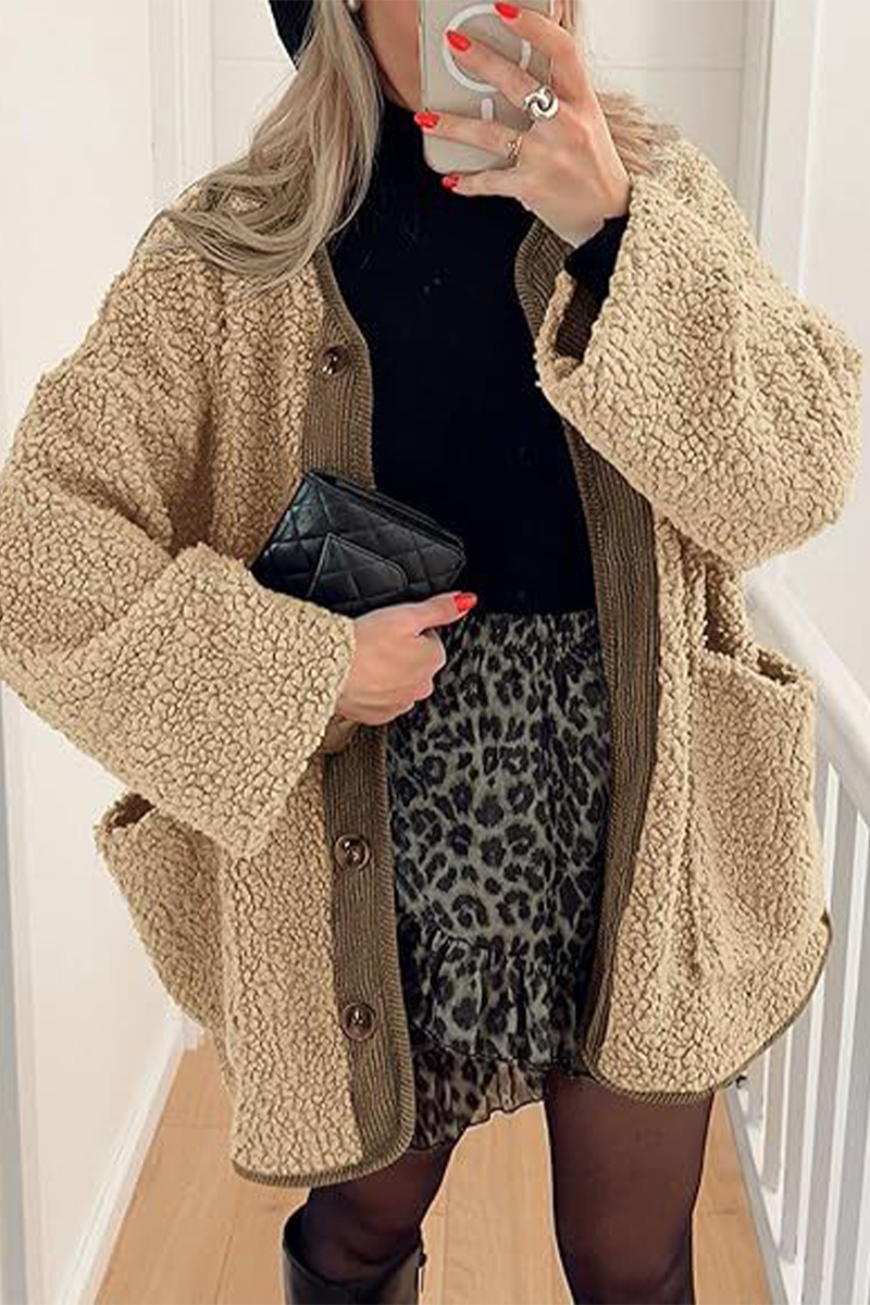 Vêtements d'extérieur décontractés à col rond avec poches contrastées (6 couleurs)