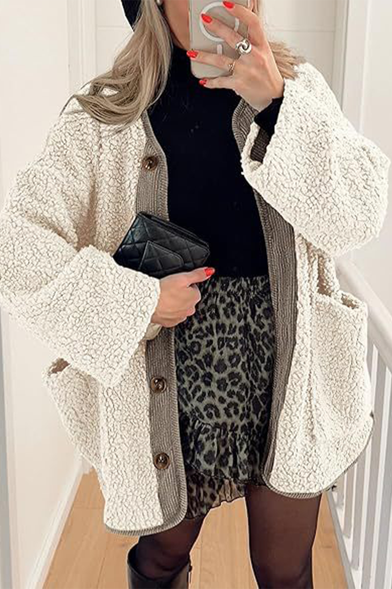 Vêtements d'extérieur décontractés à col rond avec poches contrastées (6 couleurs)