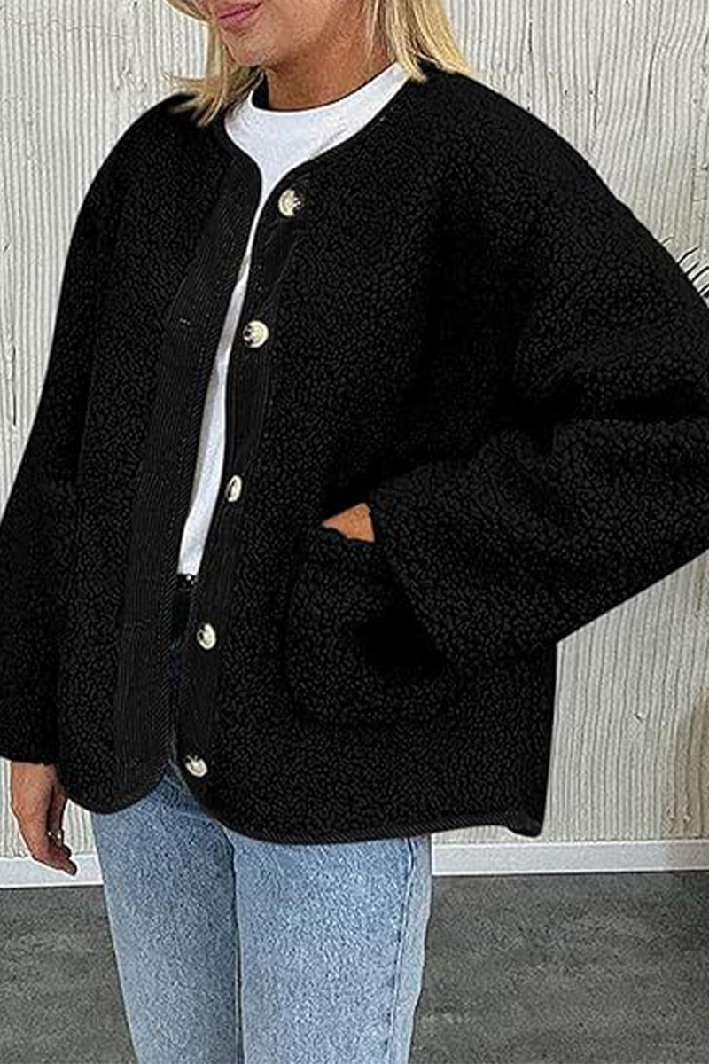 Vêtements d'extérieur décontractés à col rond avec poches contrastées (6 couleurs)