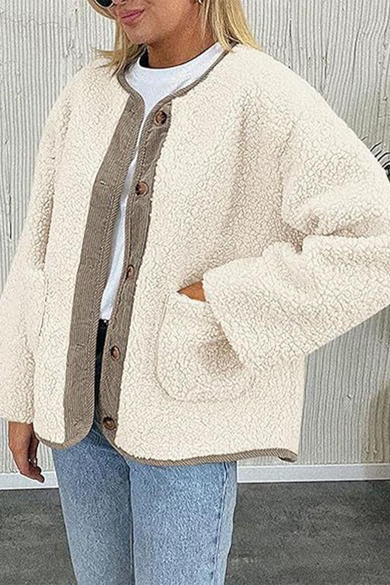 Vêtements d'extérieur décontractés à col rond avec poches contrastées (6 couleurs)