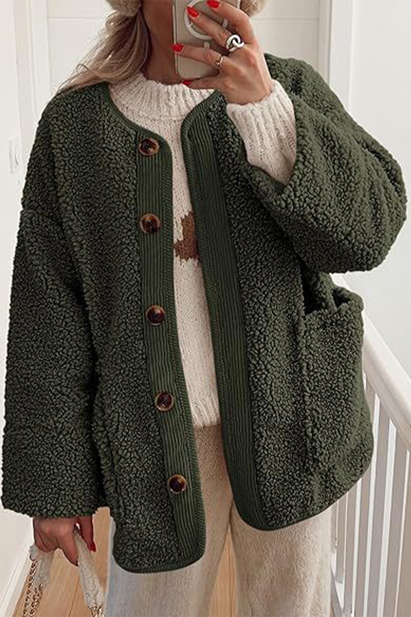 Vêtements d'extérieur décontractés à col rond avec poches contrastées (6 couleurs)