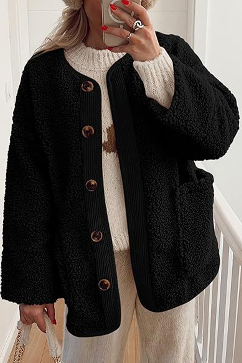 Vêtements d'extérieur décontractés à col rond avec poches contrastées (6 couleurs)