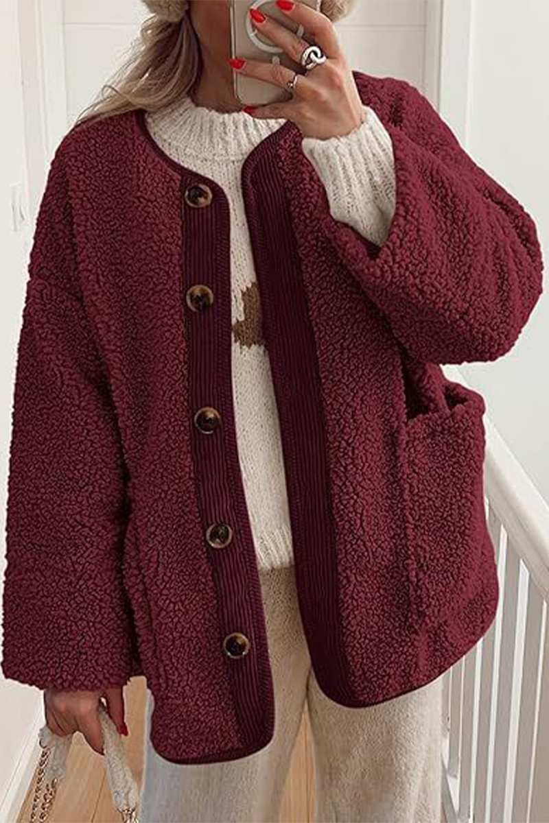 Vêtements d'extérieur décontractés à col rond avec poches contrastées (6 couleurs)