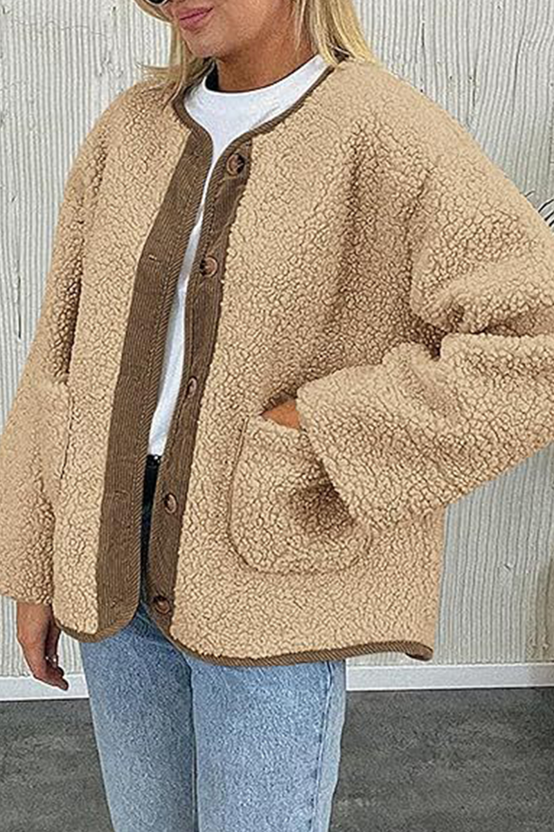 Vêtements d'extérieur décontractés à col rond avec poches contrastées (6 couleurs)