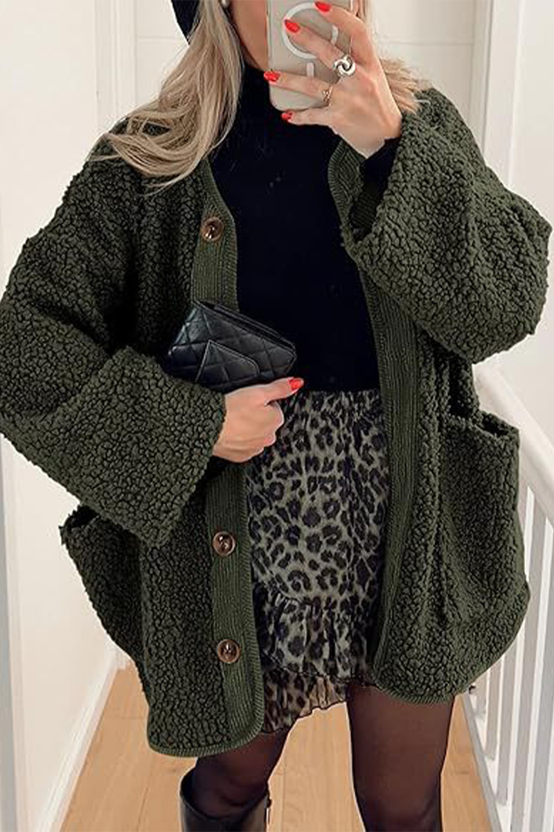 Vêtements d'extérieur décontractés à col rond avec poches contrastées (6 couleurs)