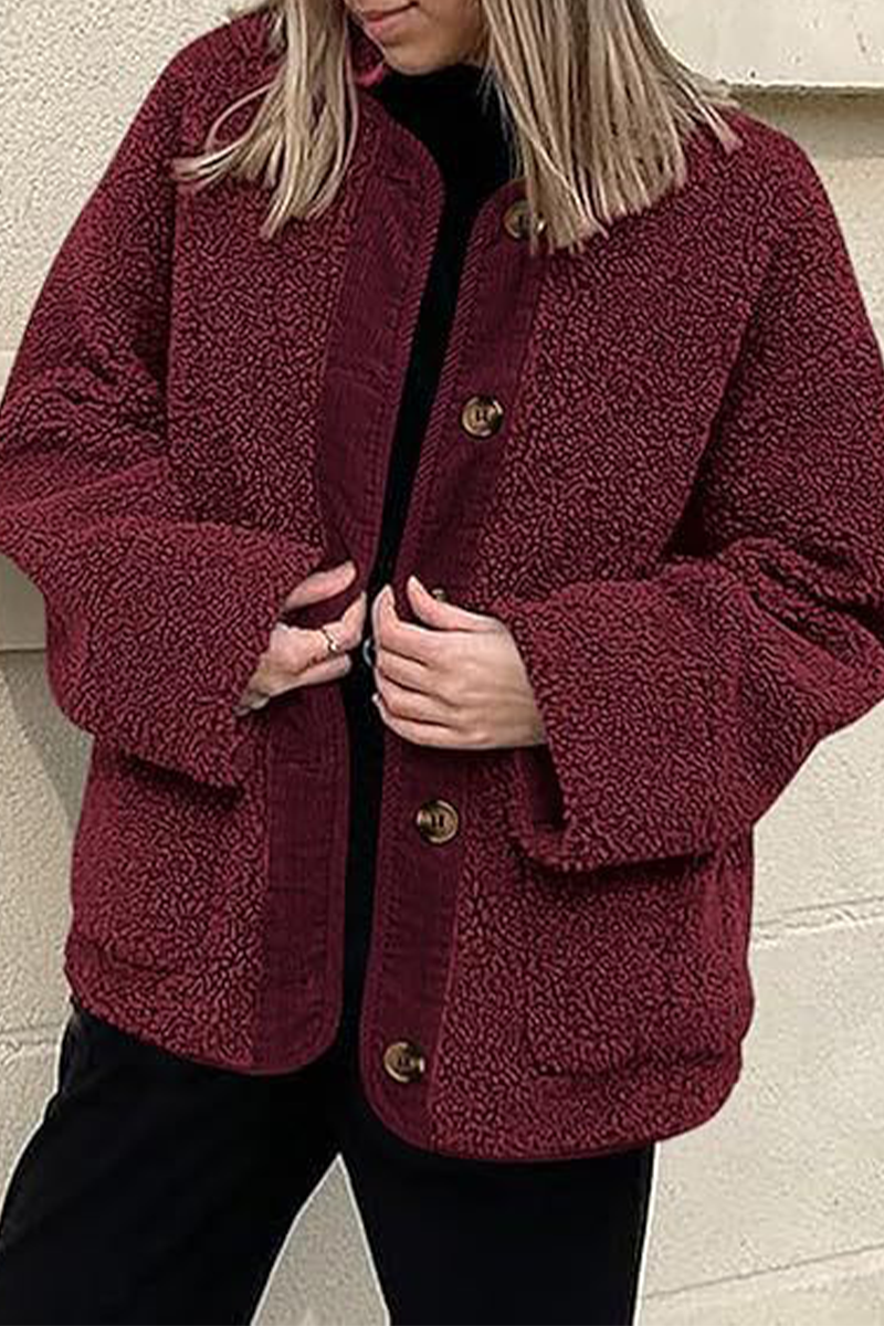 Vêtements d'extérieur décontractés à col rond avec poches contrastées (6 couleurs)