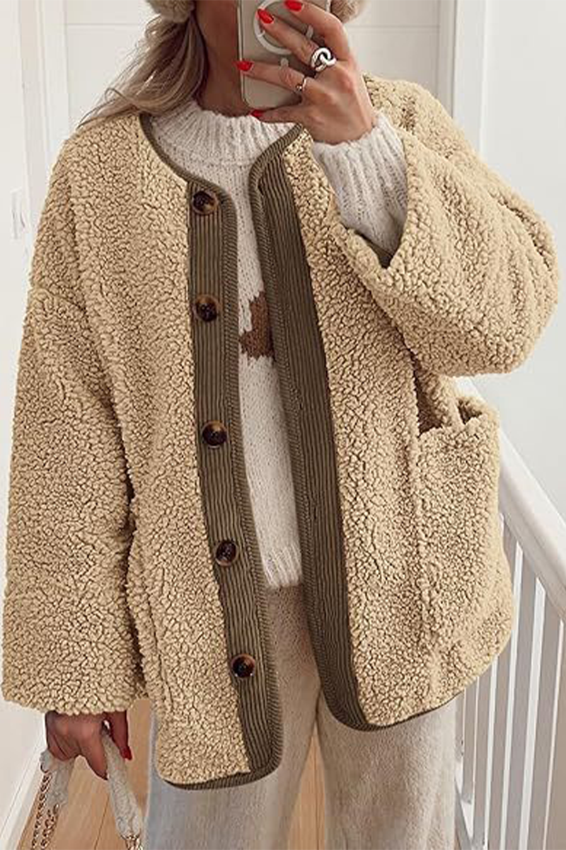 Vêtements d'extérieur décontractés à col rond avec poches contrastées (6 couleurs)