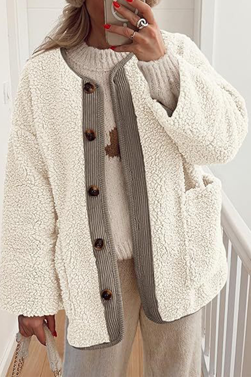 Vêtements d'extérieur décontractés à col rond avec poches contrastées (6 couleurs)