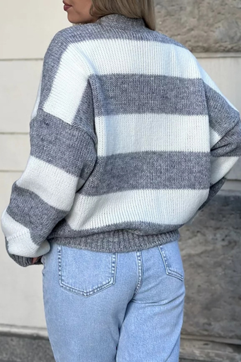 Vêtements d'extérieur décontractés à rayures, poches, patchwork et col en V contrastant (4 couleurs)