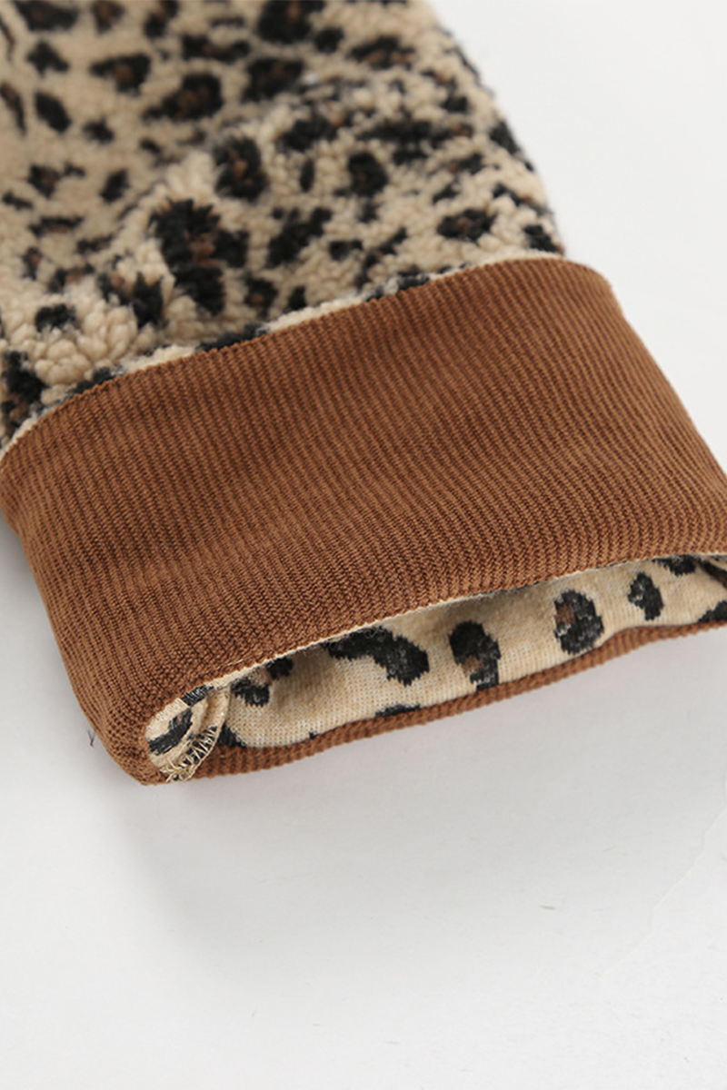 Vêtements d'extérieur décontractés à motif léopard, avec poches, boutons et empiècements, col rond.