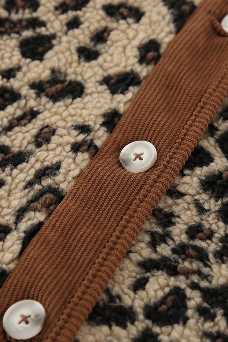 Vêtements d'extérieur décontractés à motif léopard, avec poches, boutons et empiècements, col rond.