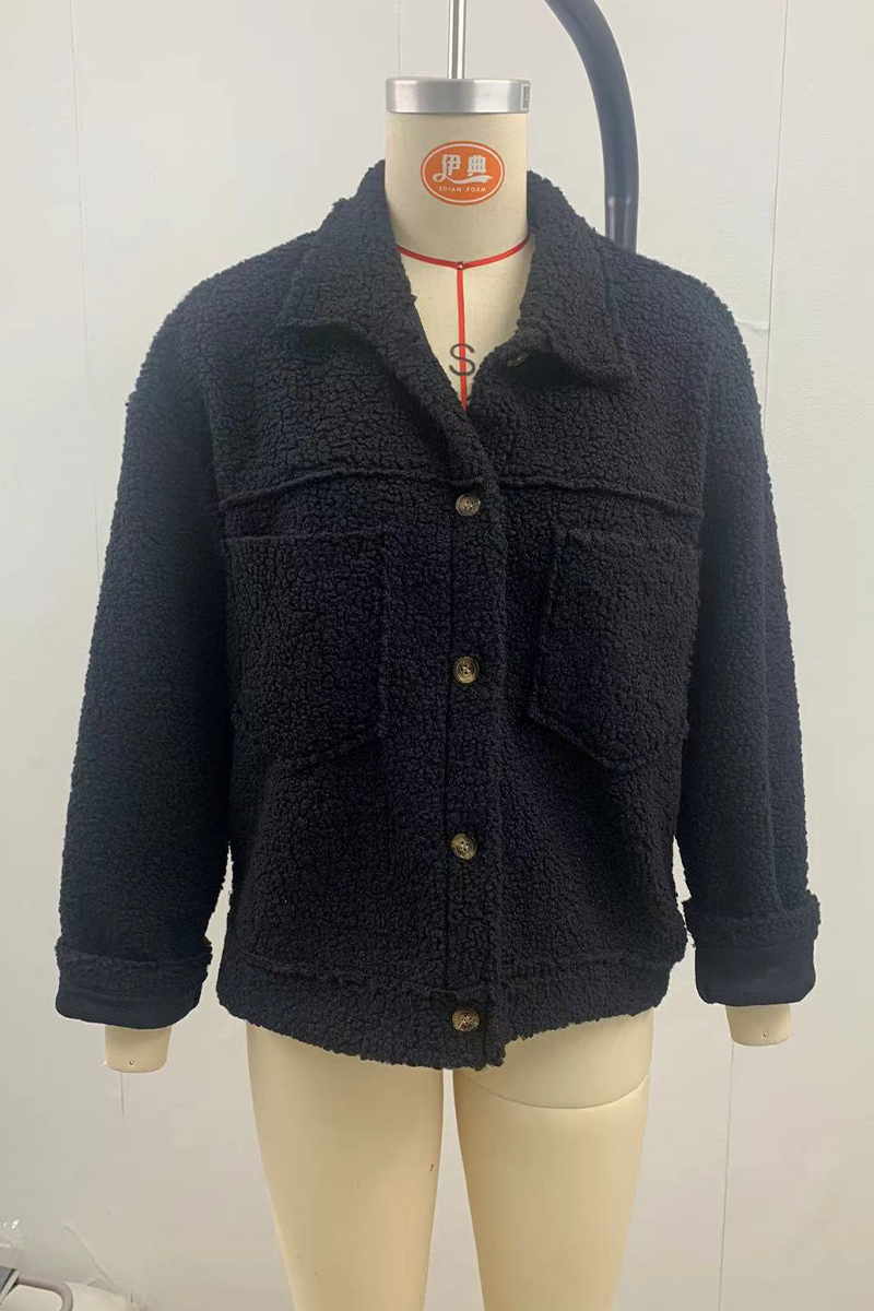 Vêtements d'extérieur décontractés pour tous les jours, avec poches, boutons et col montant moelleux (3 couleurs)