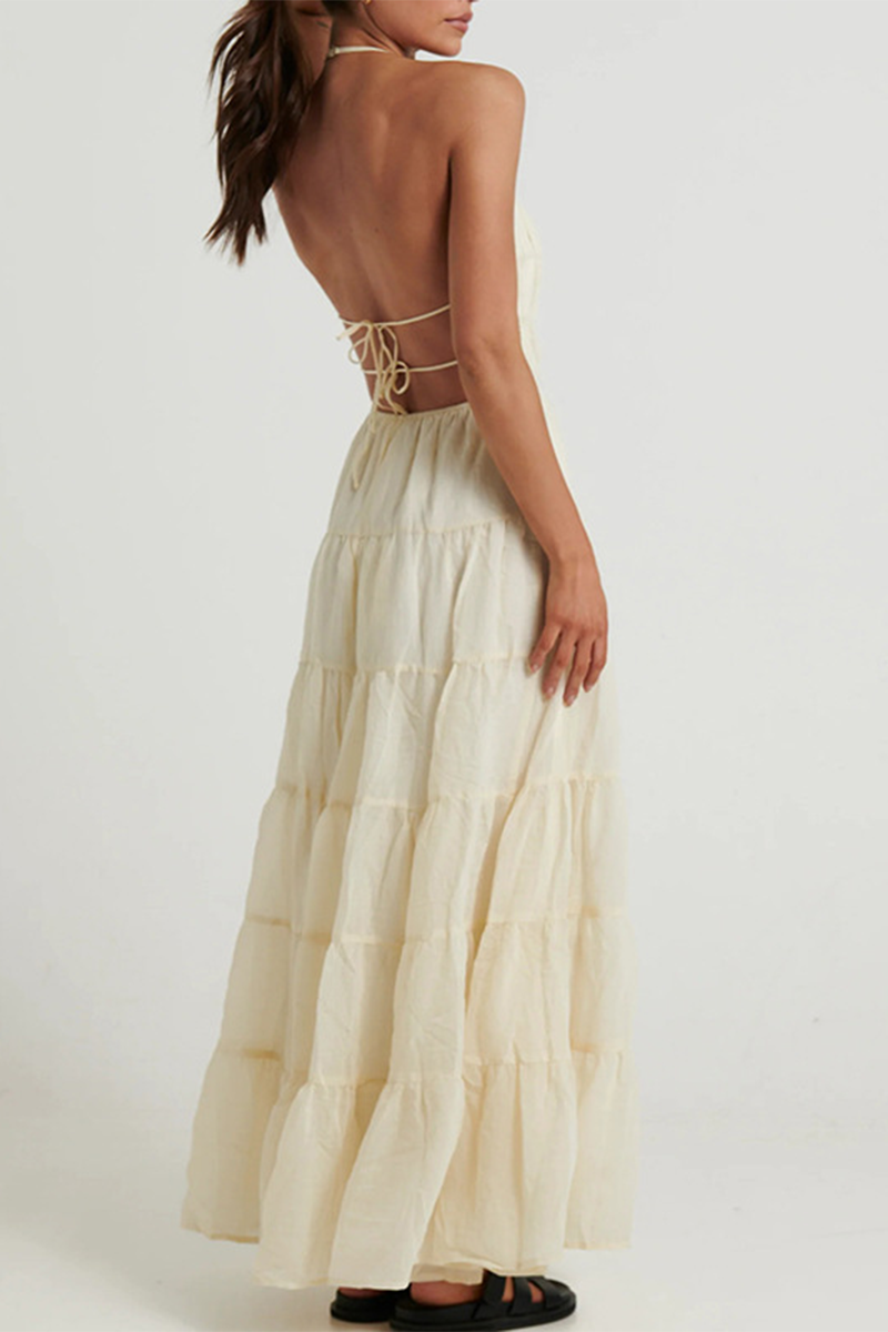 Robes-jupes sexy dos nu, à bretelles froncées, décolleté en U.