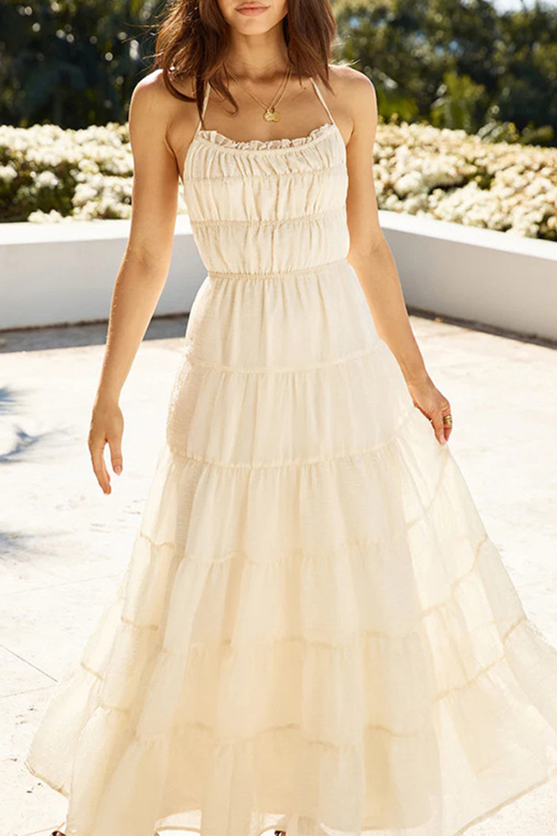 Robes-jupes sexy dos nu, à bretelles froncées, décolleté en U.